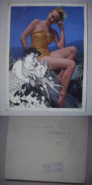Bozzetto tecnica mista in tricromia VITAGLIANO (umoristica, pin - up)