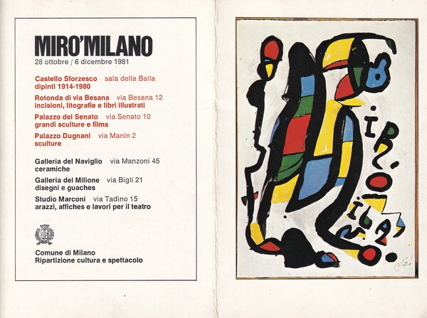 Invito mostra "Mirò Milano" Comune di Milan - 1981