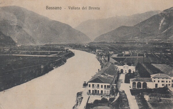 Cartolina Bassano (Vicenza) - vallata del Brenta. 1917