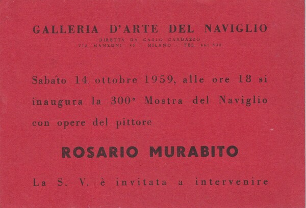 Cartolina/invito Mostra ROSARIO MURABITO. Galleria d'Arte del Naviglio di Carlo …