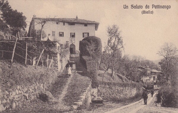 Cartolina Un saluto da Pettinengo (Biella).