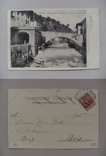 Cartolina / postcard EDOLO (Brescia) Ponte superiore sull'Oglio e Strada …