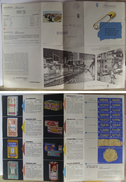 Brochure PLASMON Dietetici di assoluta sicurezza e qualità. 1960 (biscotti;pastine;aliplas …