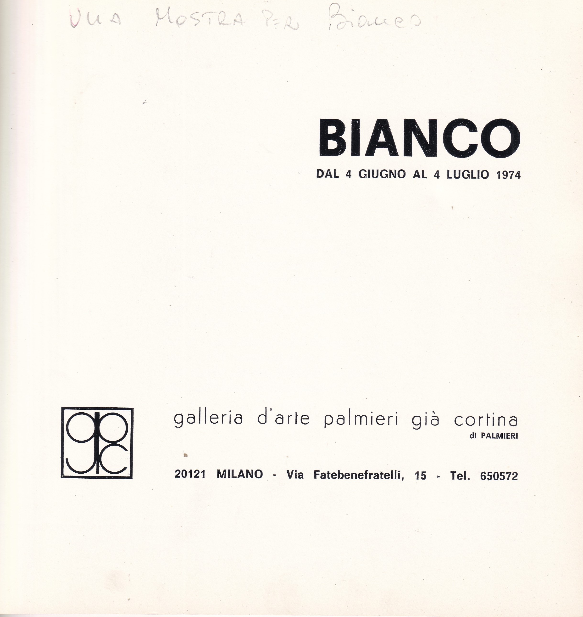 *Catalogo Remo Bianco - Mostra di un Bianco. Galleria Palmieri …