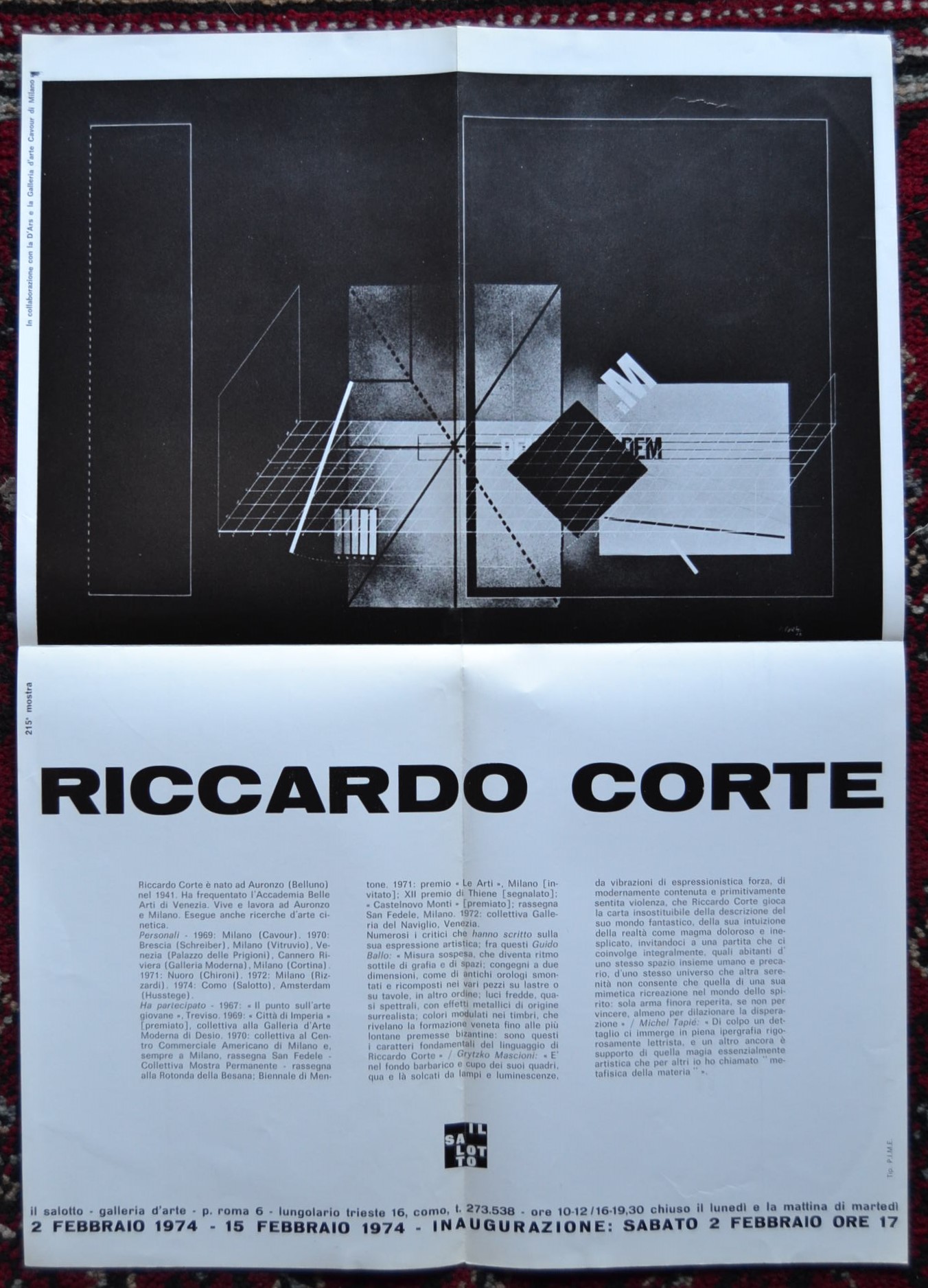 *Invito/manifesto 215° mostra La Galleria il Salotto COMO. RICCARDO CORTE. …