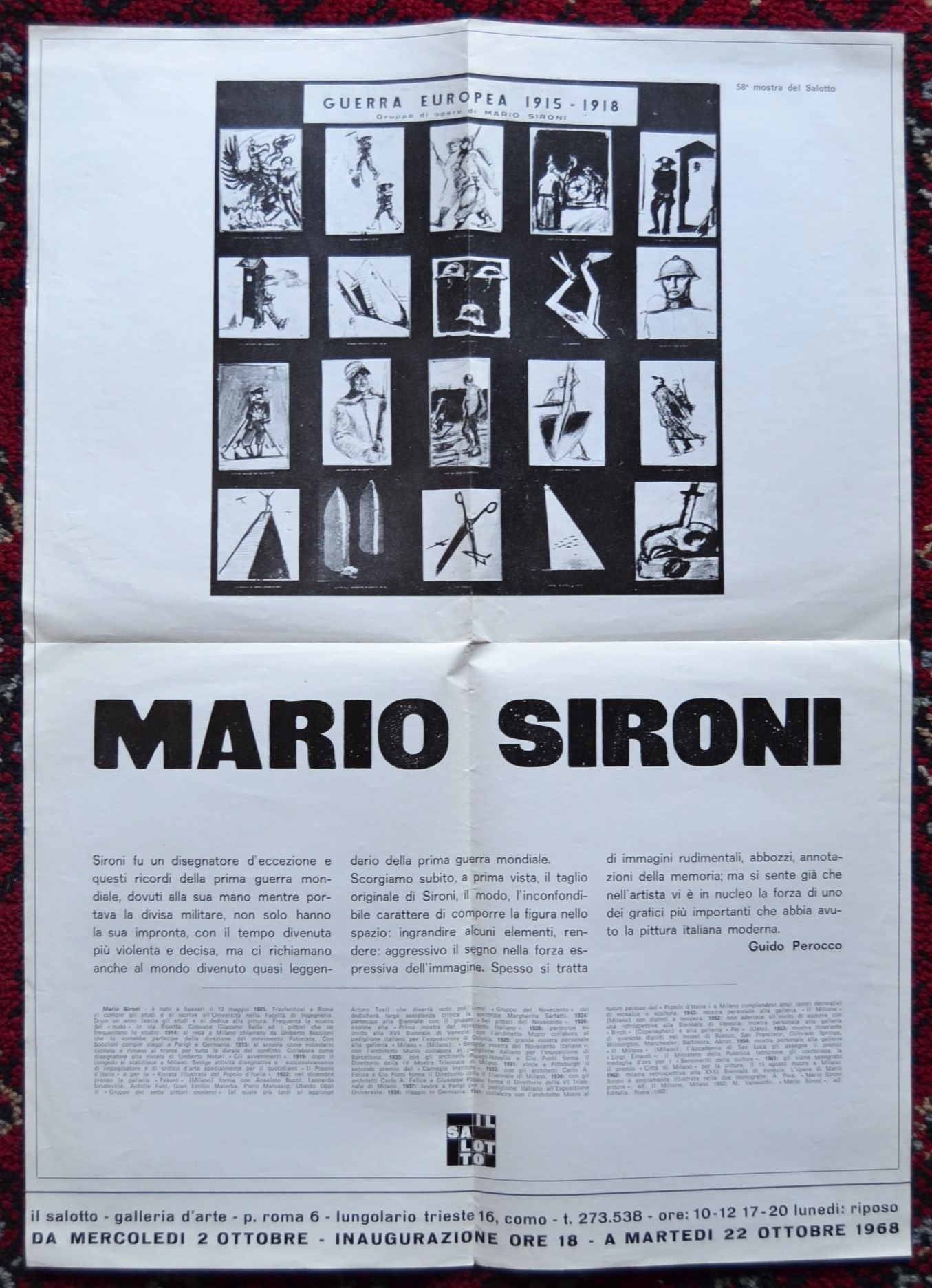 *Invito/manifesto 58° mostra La Galleria il Salotto COMO. MARIO SIRONI. …