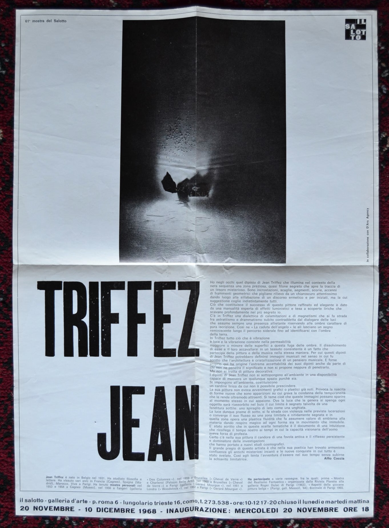 *Invito/manifesto 61° mostra La Galleria il Salotto COMO. JEAN TRIFFEZ. …