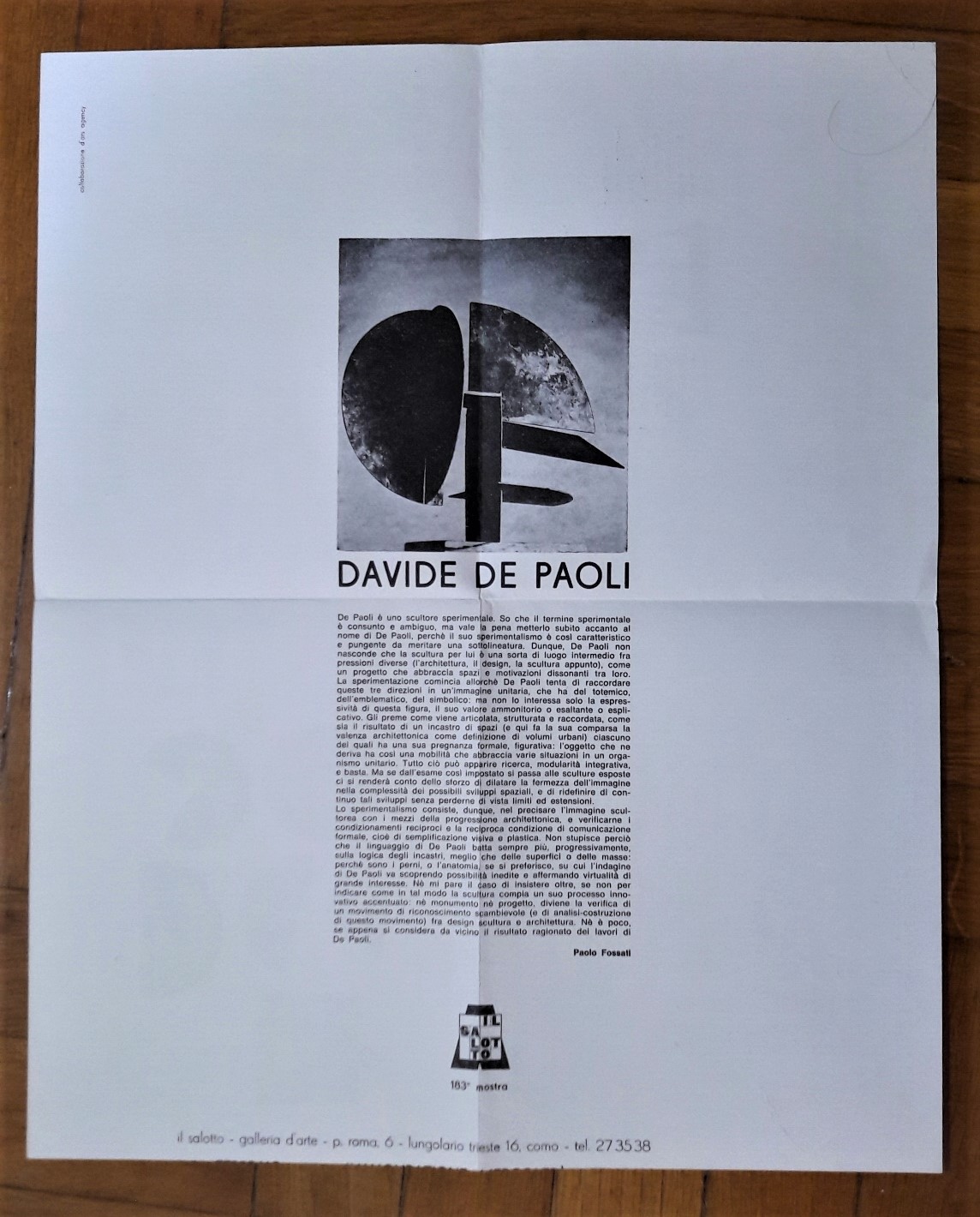 *Manifesto mostra n.183 DAVIDE DE PAOLI. Galleria d'arte Il Salotto …