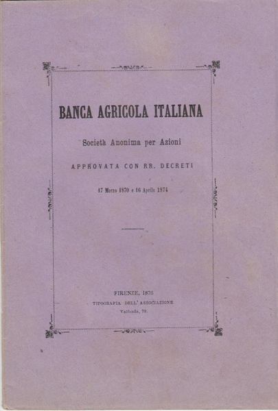 BANCA AGRICOLA ITALIANA SOCIET ANONIMA PER AZIONI APPROVATA CON RR …