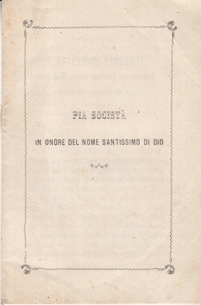 PIA SOCIET IN ONORE DEL NOME SANTISSIMO DI DIO