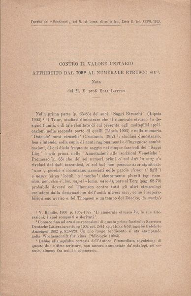 CONTRO IL VALORE UNITARIO ATTRIBUITO DAL TORP AL NUMERALE ETRUSCO …