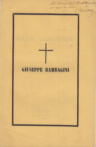 ALLA CARA MEMORIA DI GIUSEPPE BAMBAGINI. PAROLE DETTE ALLA SOCIET …