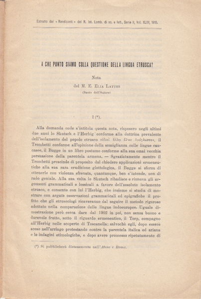 A CHE PUNTO SIAMO SULLA QUESTIONE DELLA LINGUA ETRUSCA? NOTA …