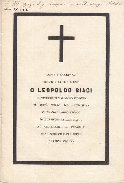 AMORE E RICORDANZA DE' VIRTUOSI TUOI ESEMPI O LEOPOLDO RICCI …