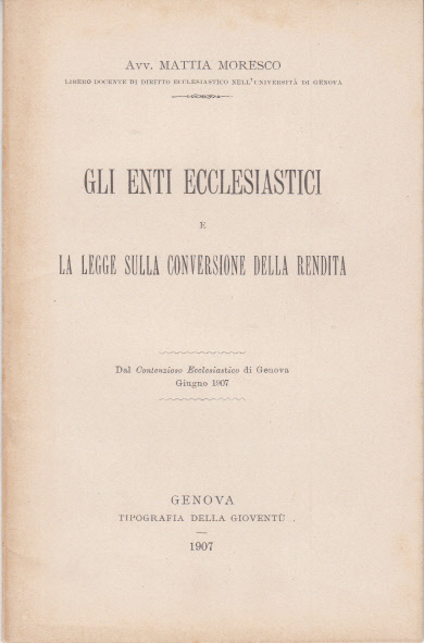 GLI ENTI ECCLESIASTICI E LA LEGGE SULLA CONVERSIONE DELLA RENDIA