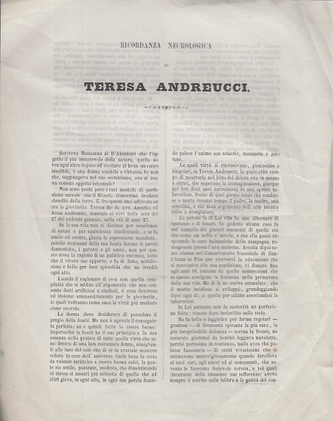 RICORDANZA NECROLOGICA DI TERESA ANDREUCCI