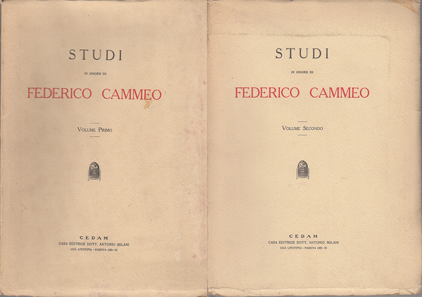 STUDI IN ONORE DI FEDERICO CAMMEO VOLUME PRIMO VOLUME SECONDO