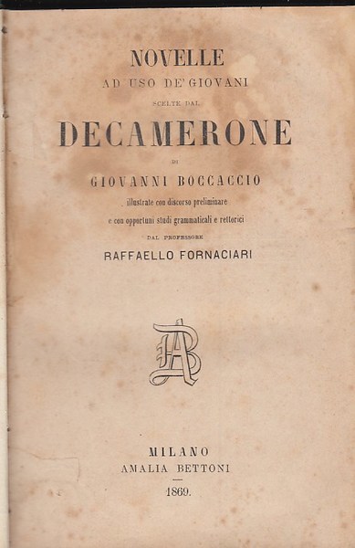 NOVELLE AD USO DE' GIOVANI SCELTE DAL DECAMERONE DI GIOVANNI …