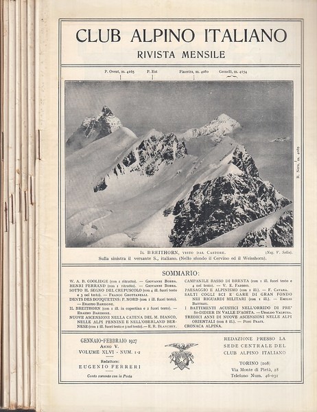 Club Alpino Italiano Rivista mensile Gennaio - Dicembre 1927 Anno …