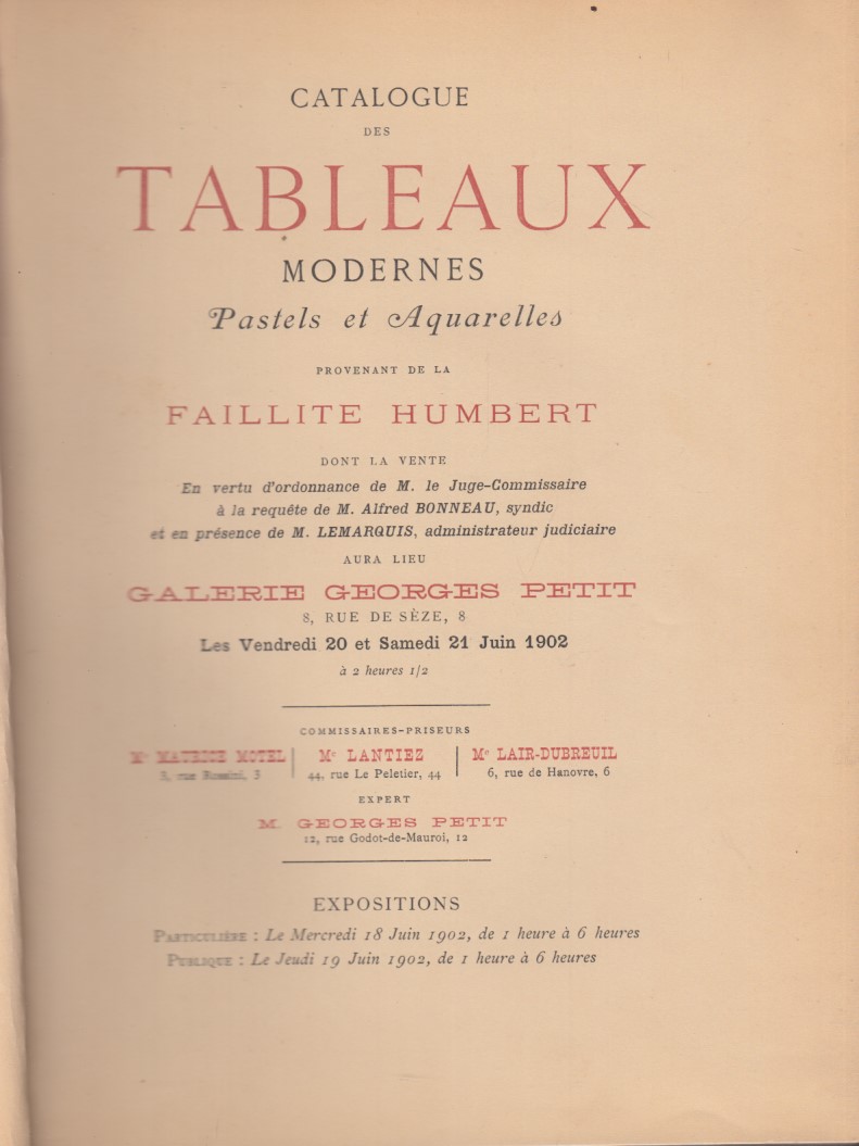 Catalogue des Tableaux modernes Pastels et Aquarelles provenent de la …