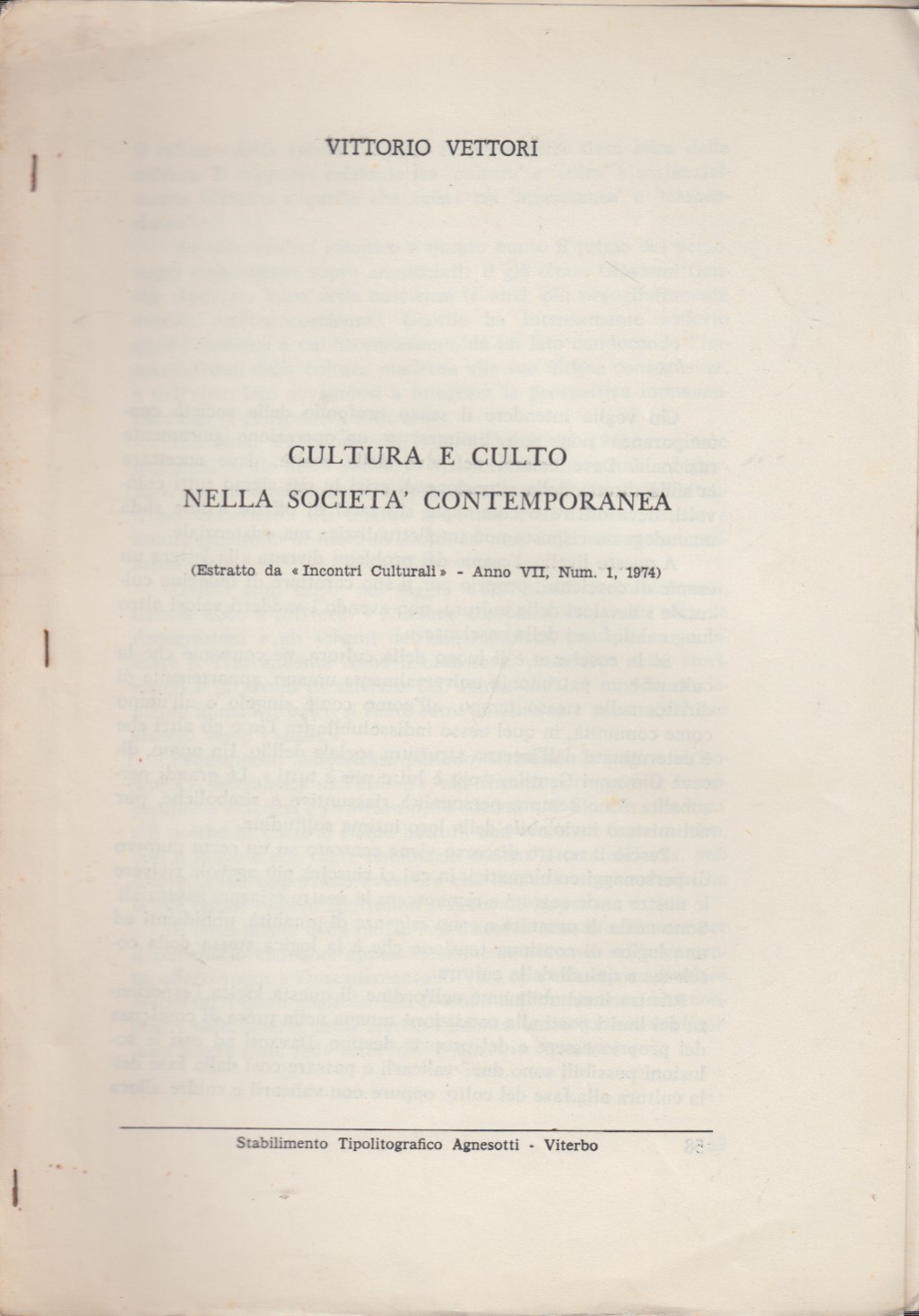 Cultura e culto nella societa' contemporanea