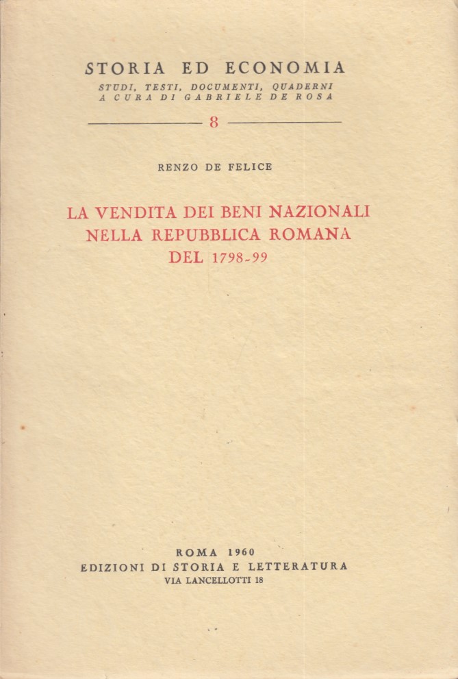La vendita dei beni nazionali nella repubblica romana del 1798-99