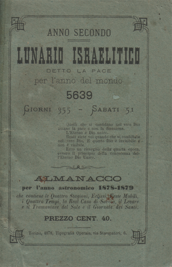 Anno secondo. Lunario israelitico detto la Pace. Computo ecclesiastico del …