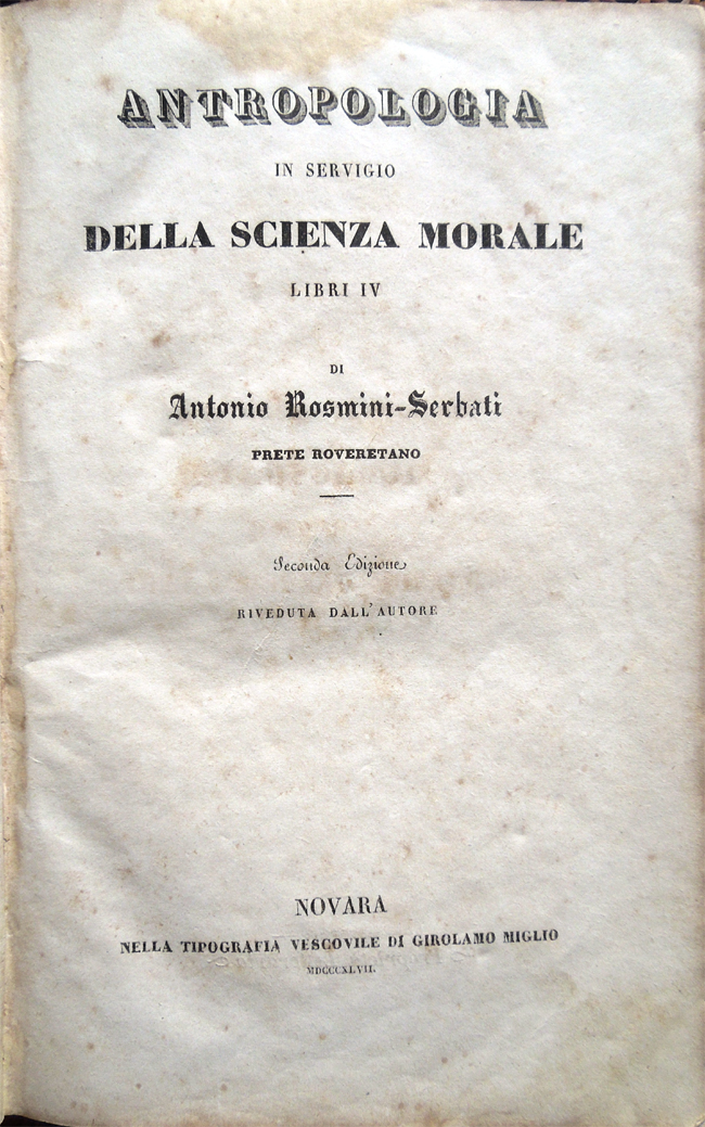 Antropologia in servigio della scienza morale libri IV, di Antonio …