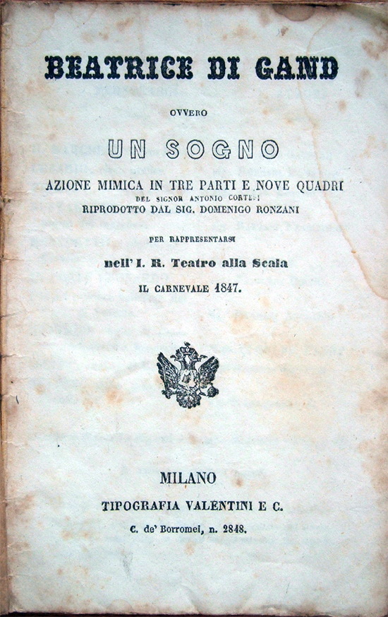 Beatrice di Gand ovvero Un sogno. Azione mimica in tre …