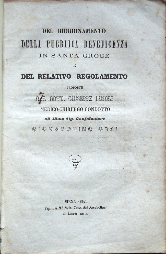 Del riordinamento della Pubblica Beneficenza in Santa Croce e del …