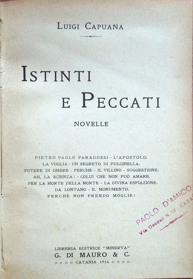 Istinti e peccati. Novelle. Pietro Paolo Paradossi - L'apostolo - …