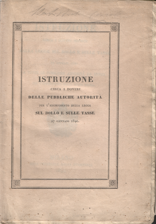 Istruzione circa i doveri imposti dalla legge sul bollo e …