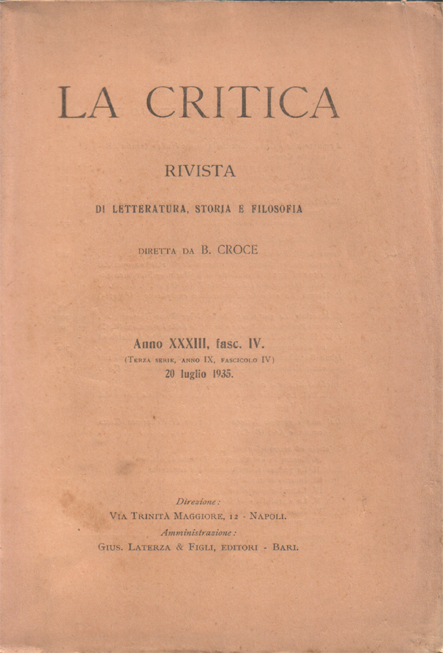 La Critica. Rivista di letteratura, storia e filosofia diretta da …