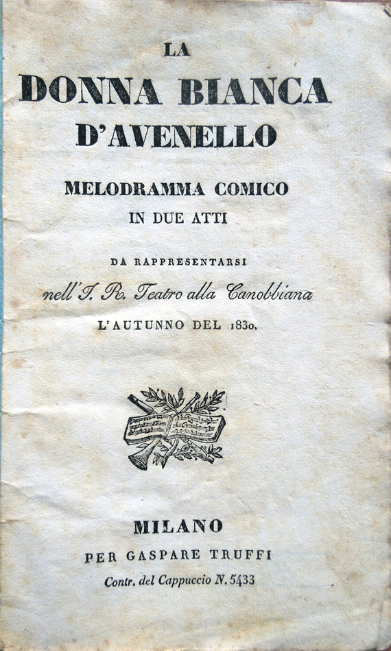 La donna bianca d'Avenello. Melodramma comico in due atti da …