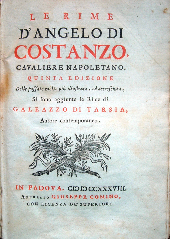 Le rime d'Angelo di Costanzo Cavaliere Napoletano. Quinta edizione, delle …