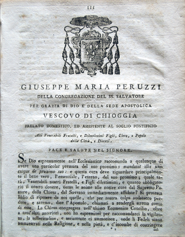 Lettera pastorale di Monsignor Illustrissimo, e Reverendissimo Giuseppe Maria Peruzzi …