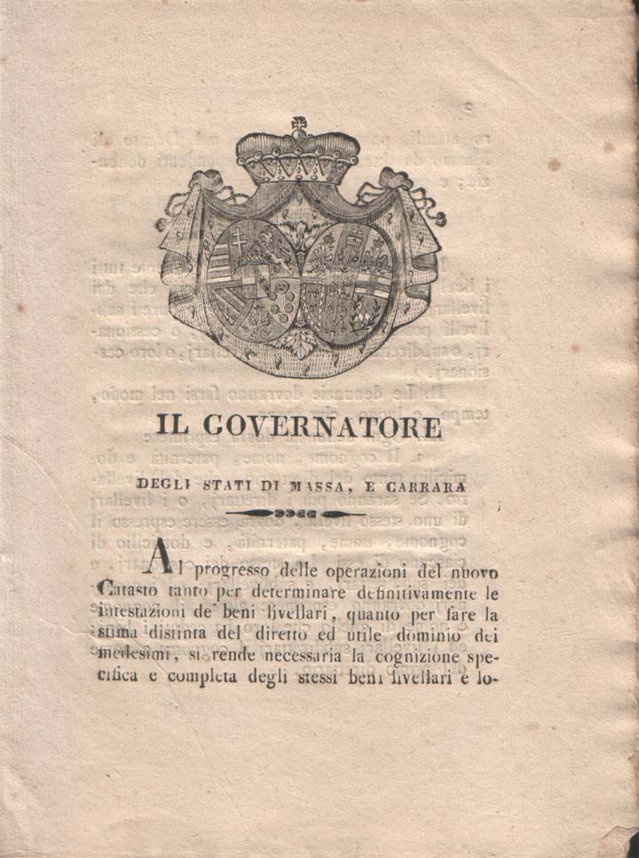 Ordinanza del Governatore degli Stati di Massa e Carrara Petrozzani …