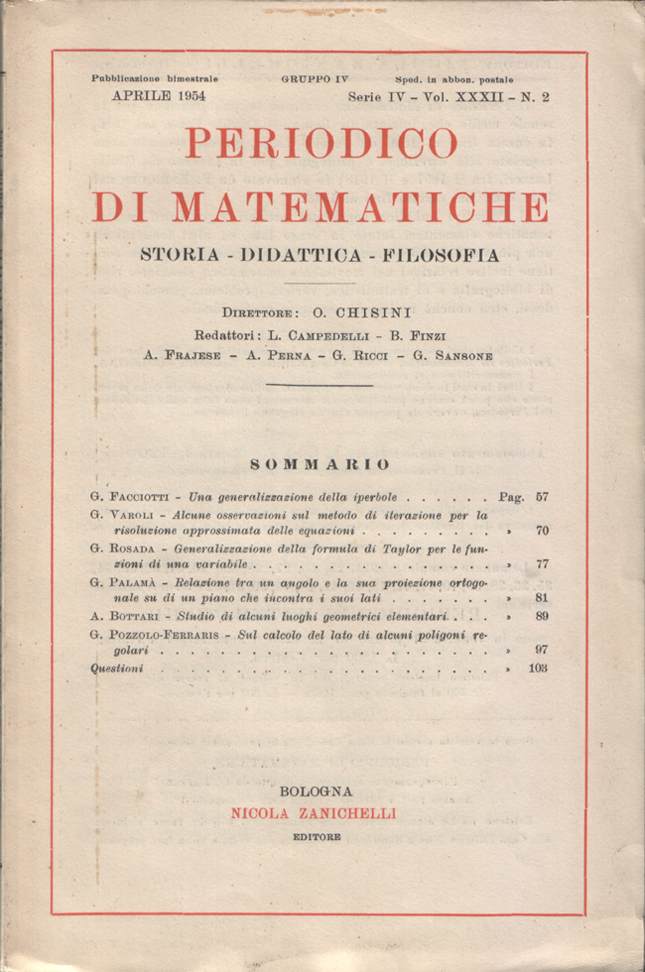 Periodico di matematiche. Storia - Didattica - Filosofia. Pubblicazione bimestrale. …