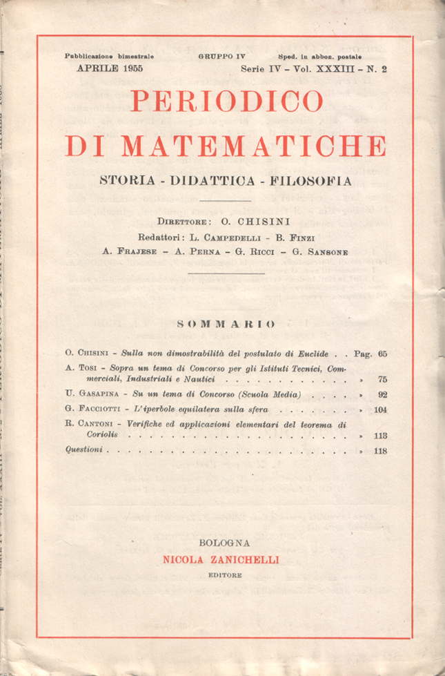 Periodico di matematiche. Storia - Didattica - Filosofia. Pubblicazione bimestrale. …