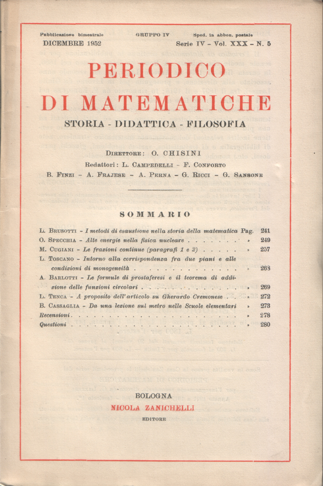 Periodico di matematiche. Storia - Didattica - Filosofia. Pubblicazione bimestrale. …