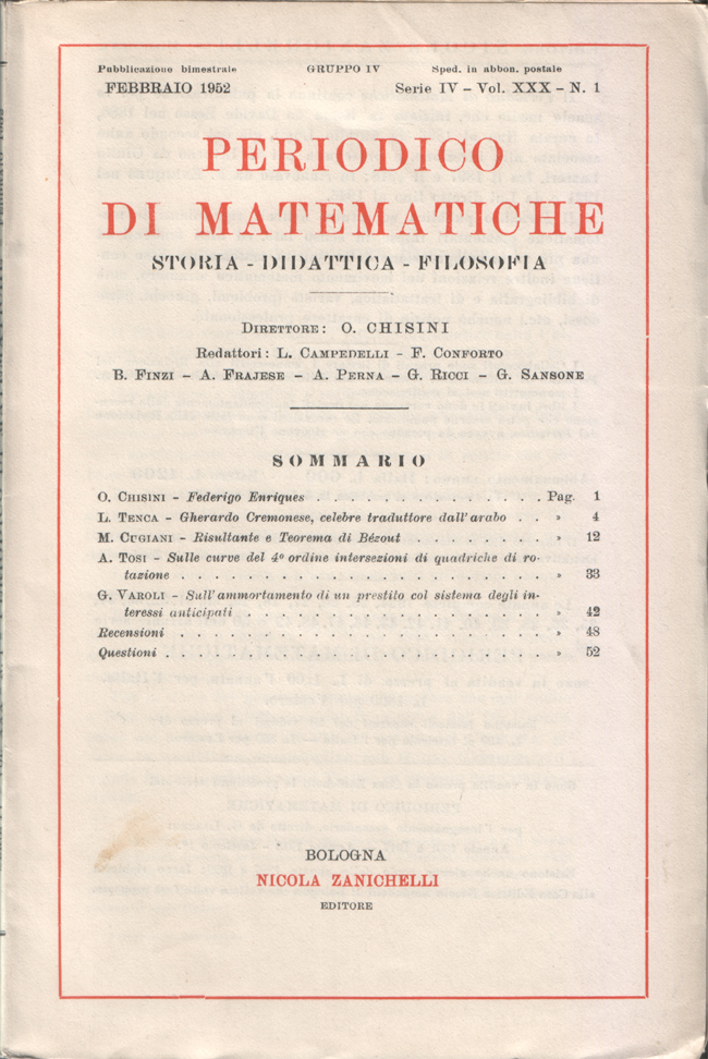 Periodico di matematiche. Storia - Didattica - Filosofia. Pubblicazione bimestrale. …