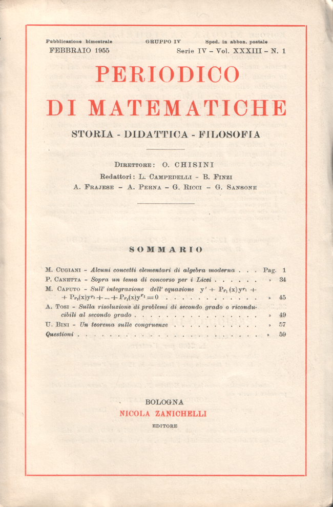 Periodico di matematiche. Storia - Didattica - Filosofia. Pubblicazione bimestrale. …