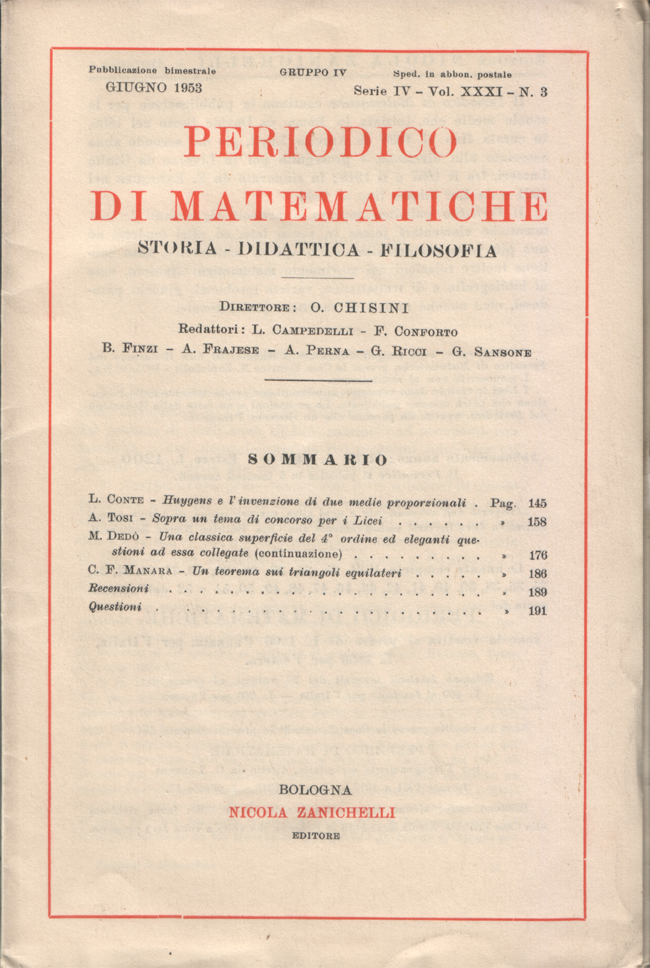 Periodico di matematiche. Storia - Didattica - Filosofia. Pubblicazione bimestrale. …