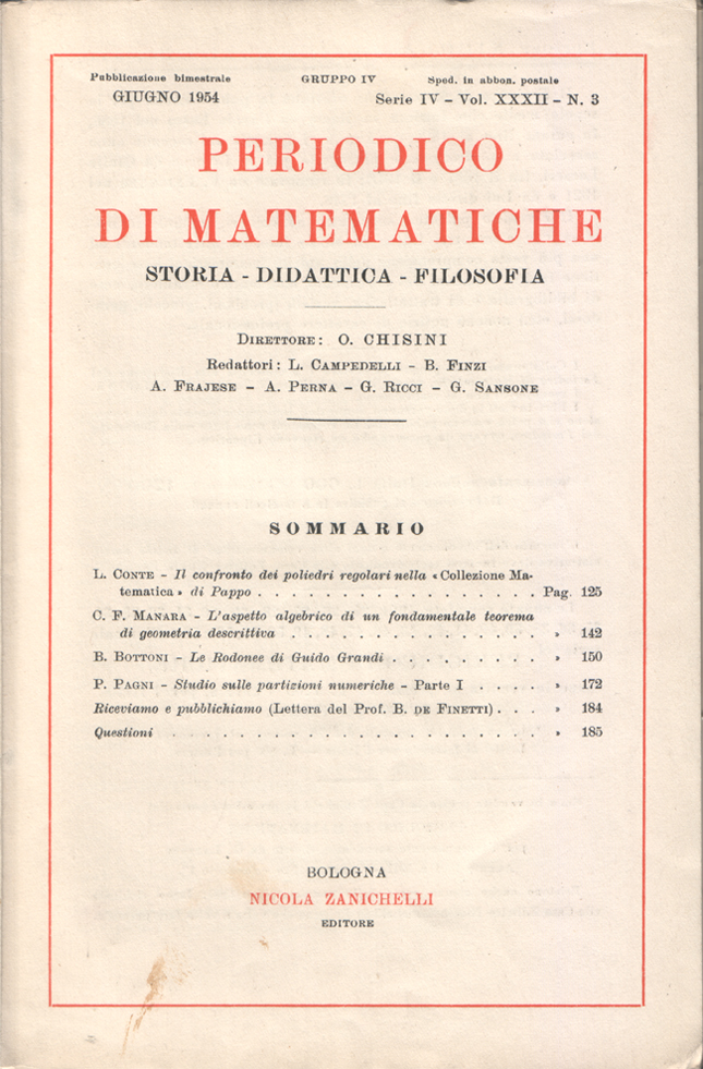 Periodico di matematiche. Storia - Didattica - Filosofia. Pubblicazione bimestrale. …