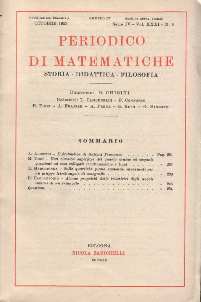 Periodico di matematiche. Storia - Didattica - Filosofia. Pubblicazione bimestrale. …