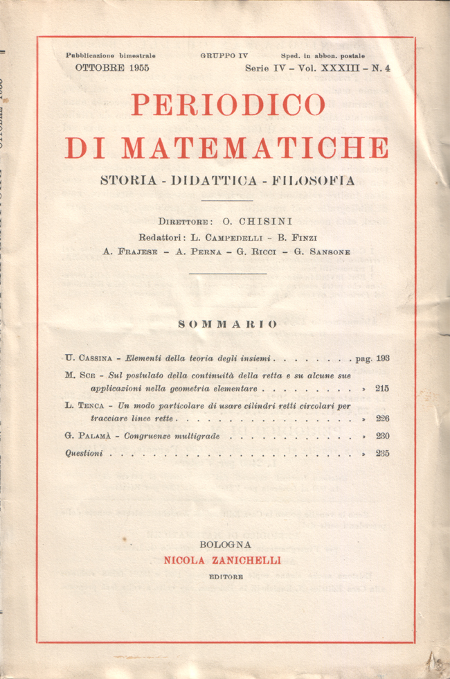 Periodico di matematiche. Storia - Didattica - Filosofia. Pubblicazione bimestrale. …