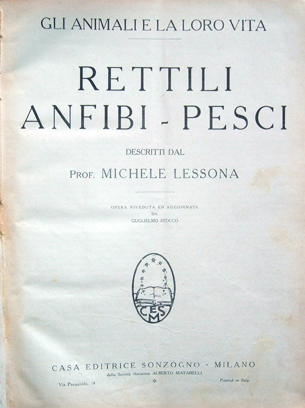 Rettili, Anfibi, Pesci descritti dal Prof. Michele Lessona. Opera riveduta …