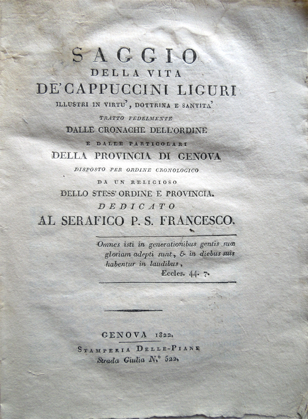 Saggio della vita de' Cappuccini liguri illustri in virtù, dottrina …