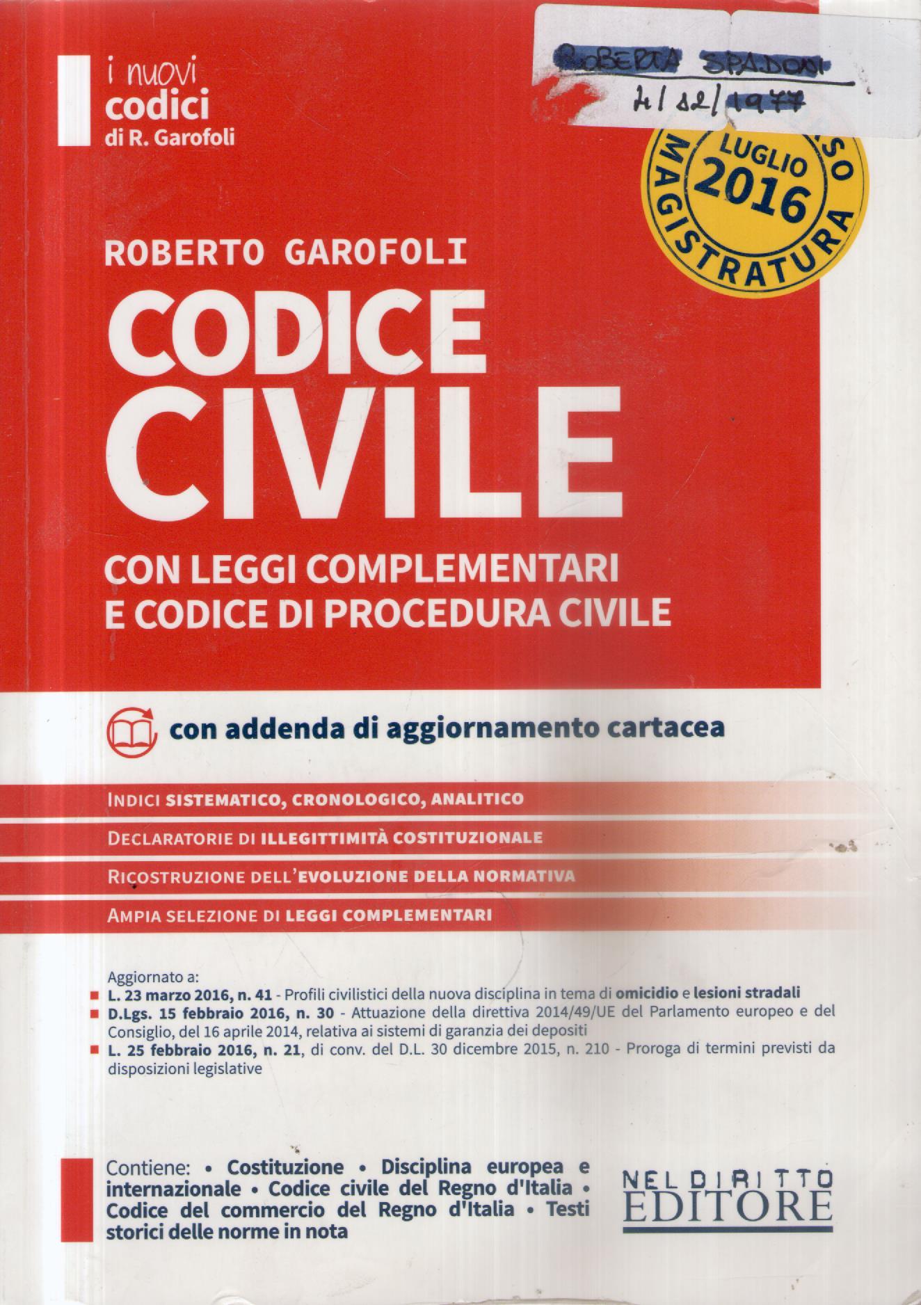 Codice civile : con leggi complementari e codice di procedura …