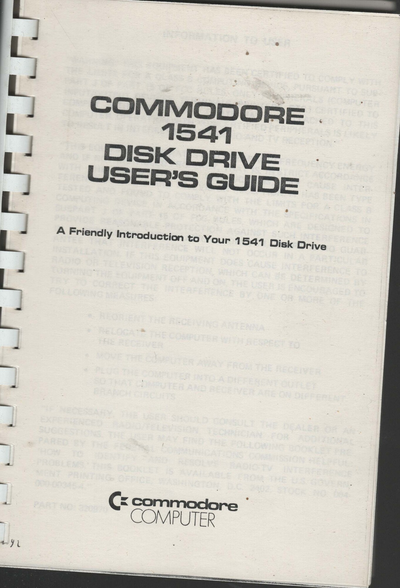 COMMODORE 1541 DISK DRIVE USER'S GUIDE